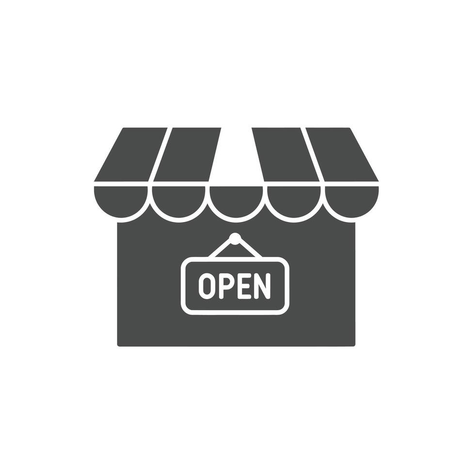 A Solid Representation of a Storefront With an Open Sign Symbolizing Local Business Promotions and Retail Advertising vector