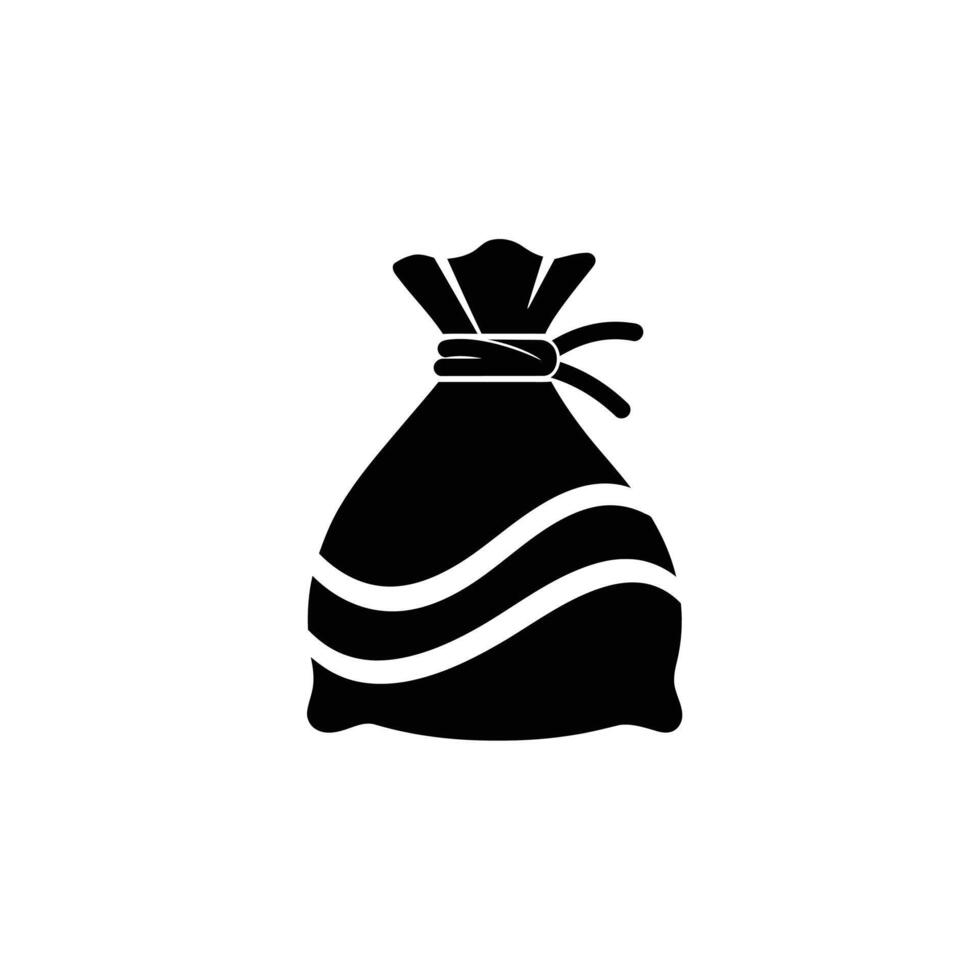 A black and white illustration of a bag with a ribbon vector