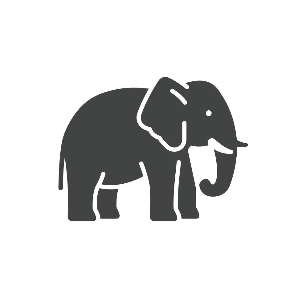 An elephant is shown in a simple black and white icon vector