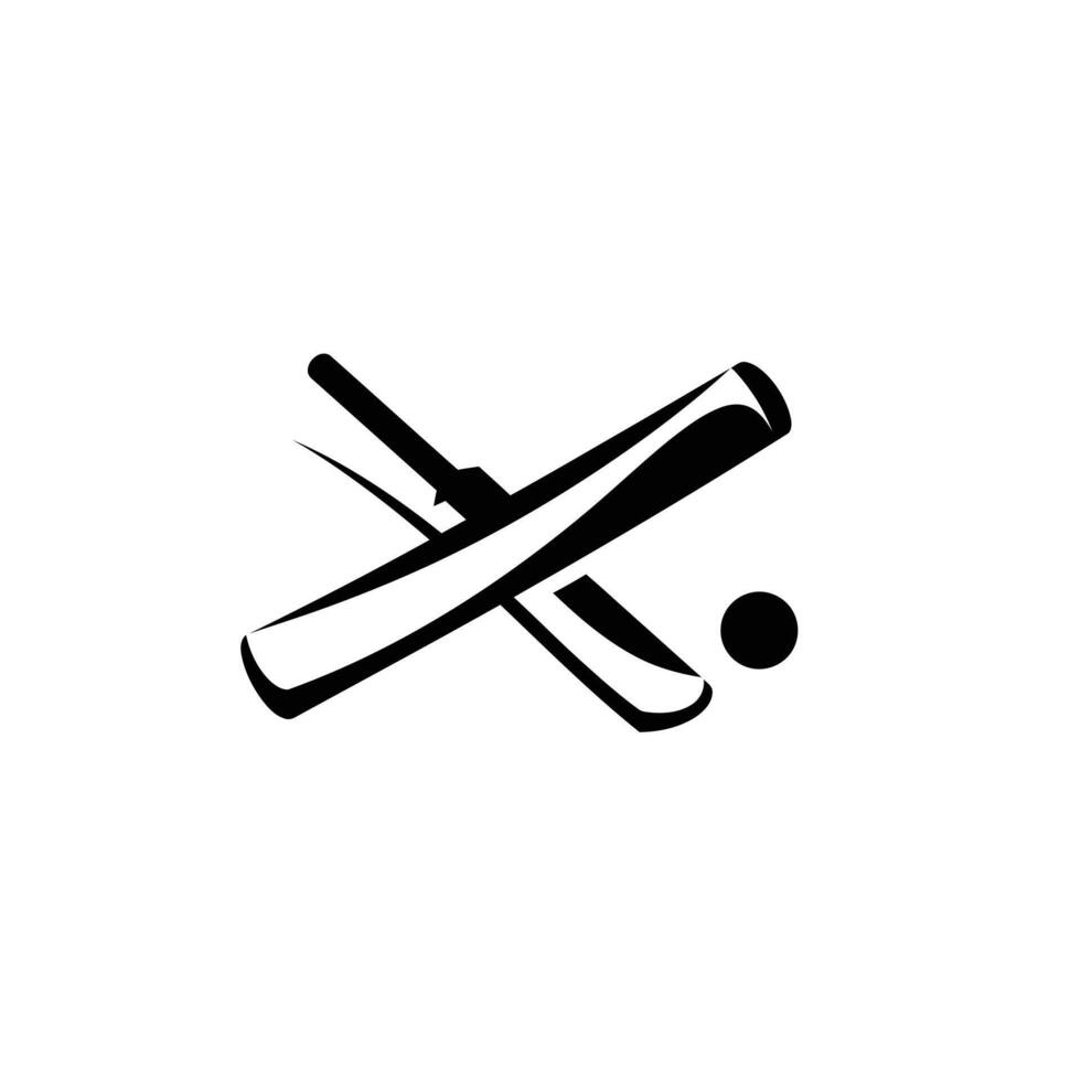A black and white logo of a cricket bat and ball vector