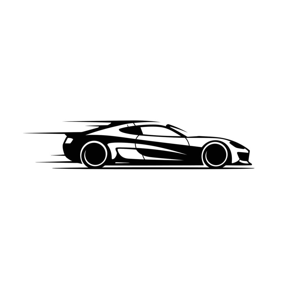 A black and white image of a sports car vector
