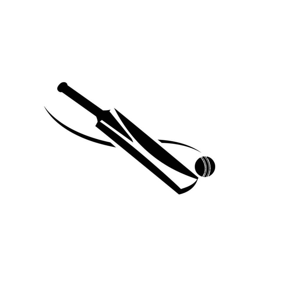 A black and white logo of a cricket bat and ball vector