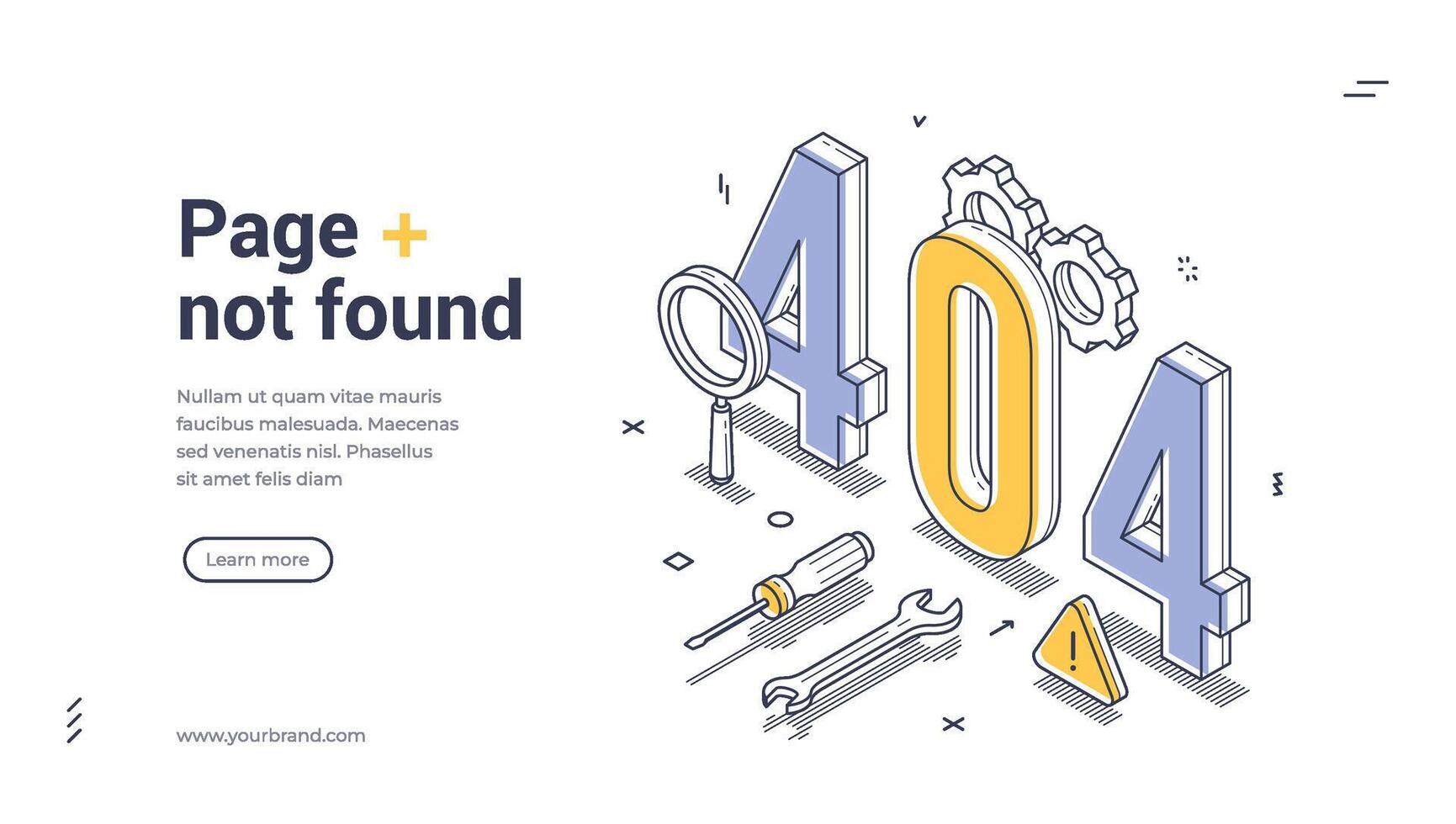 Error message with isometric design for web banner template displaying page not found notification vector