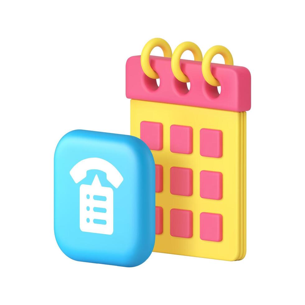 Time management deadline important appointment call agenda 3d icon realistic illustration vector