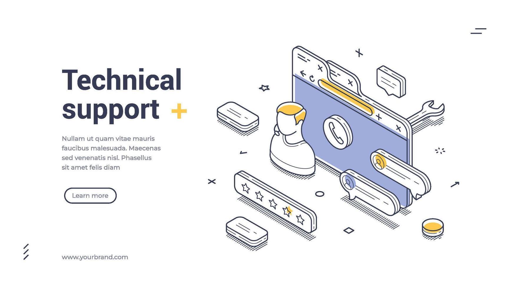 Streamlined technical support banner template for effective customer assistance vector