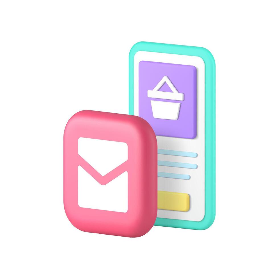 Online shopping smartphone application sale message order 3d icon realistic illustration vector