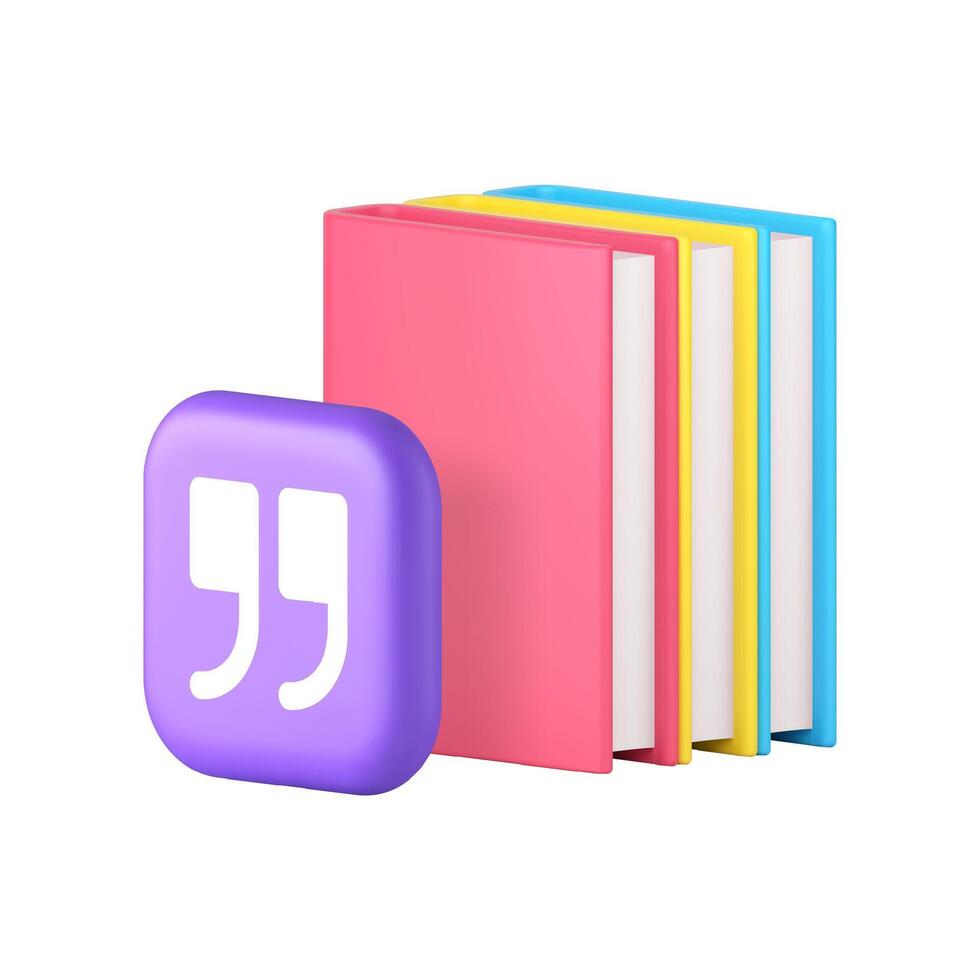 Book literature quote information knowledge learning 3d icon realistic illustration vector