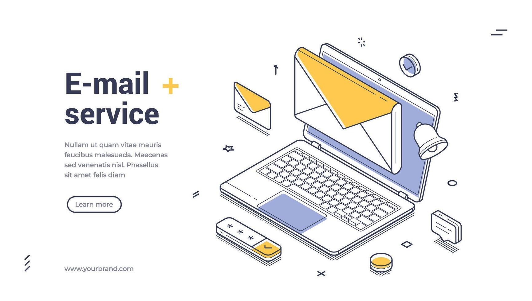 Email service web banner template with isometric design elements for communication vector