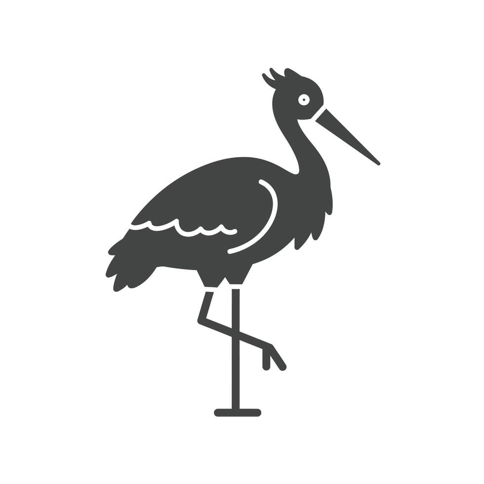 A black and white illustration of a bird standing on one leg vector