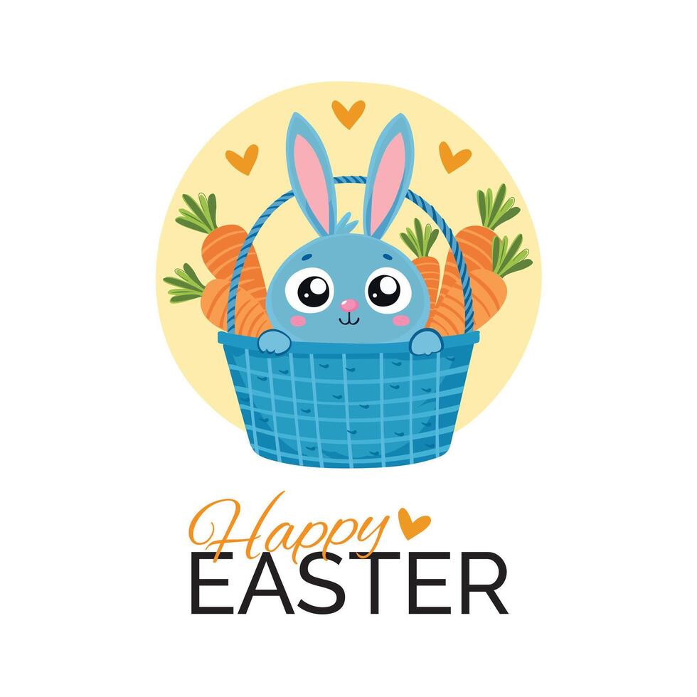 Cute Easter Bunny in a Basket with Carrots Illustration vector