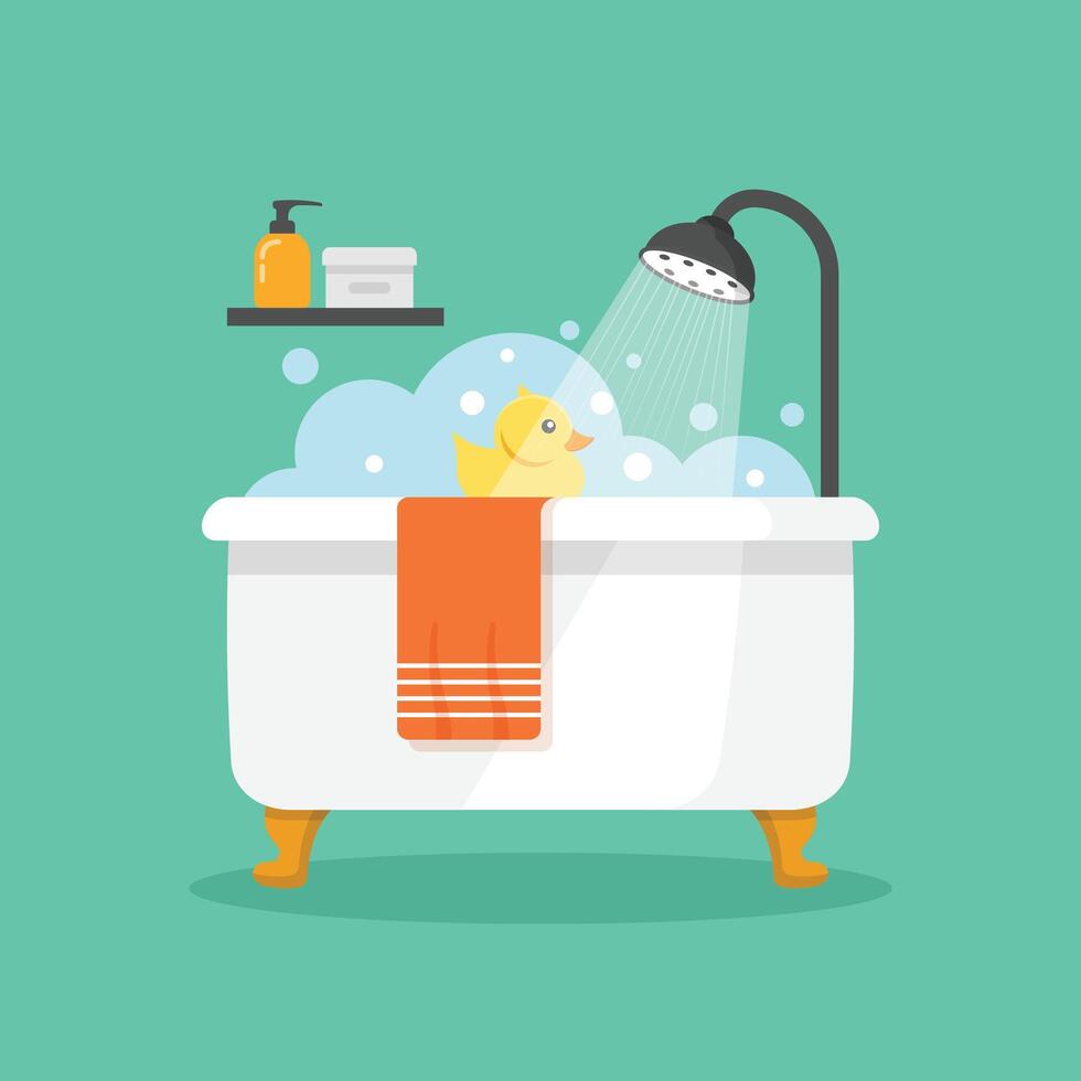 Bathroom with a yellow duck in the bathtub vector