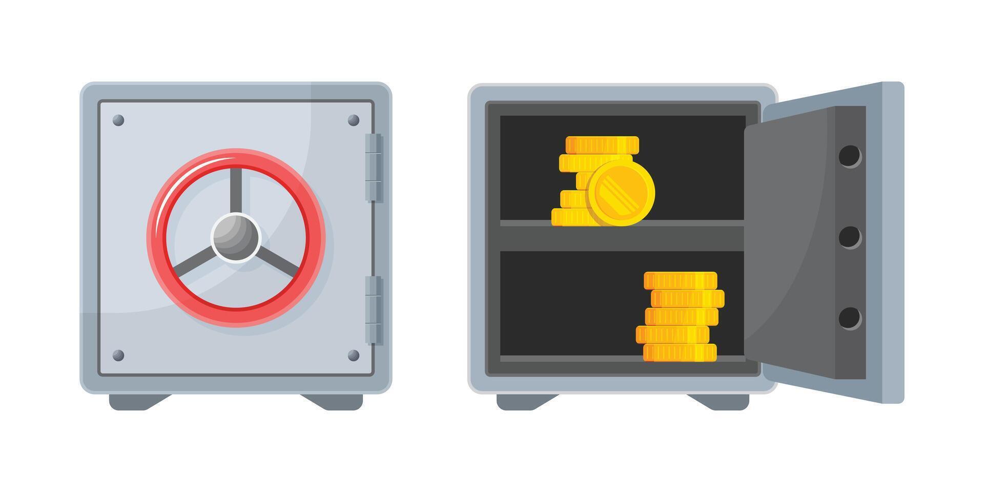 Safe box with money and coins, illustration vector