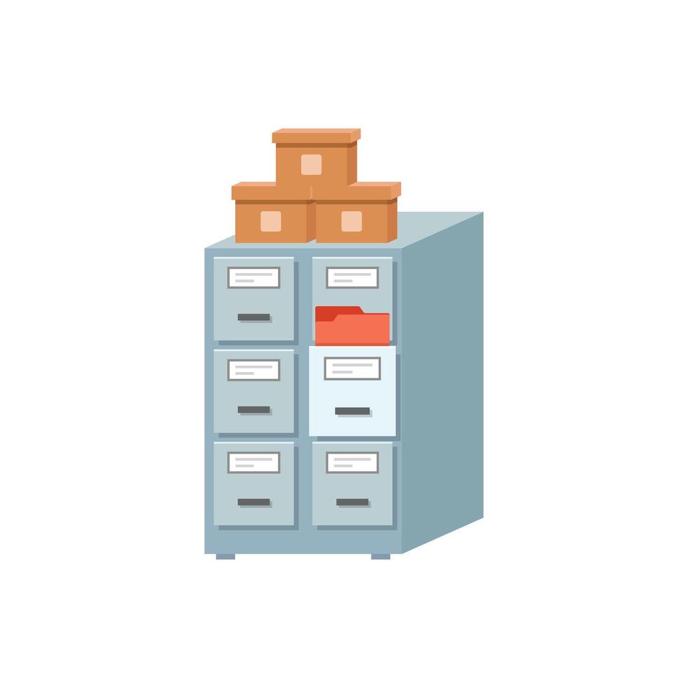 File cabinet with boxes and files on top vector