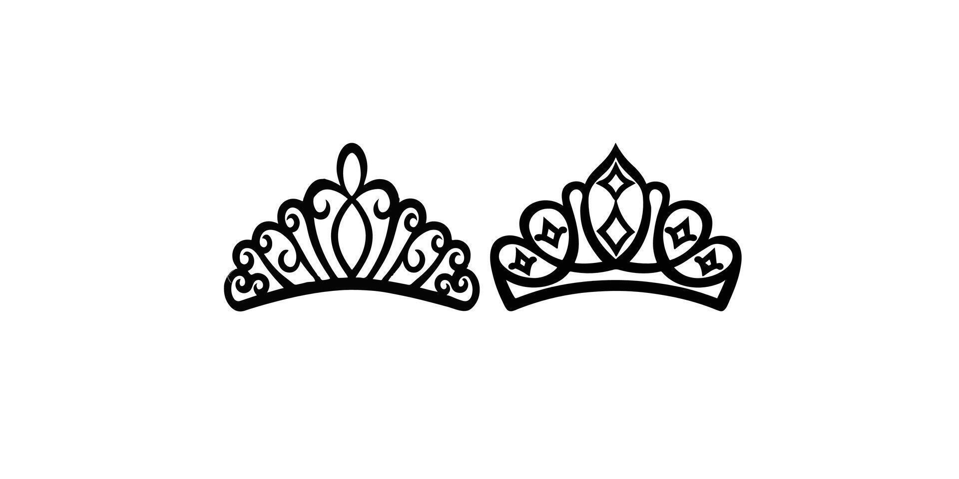 Two crowns are shown in black and white vector