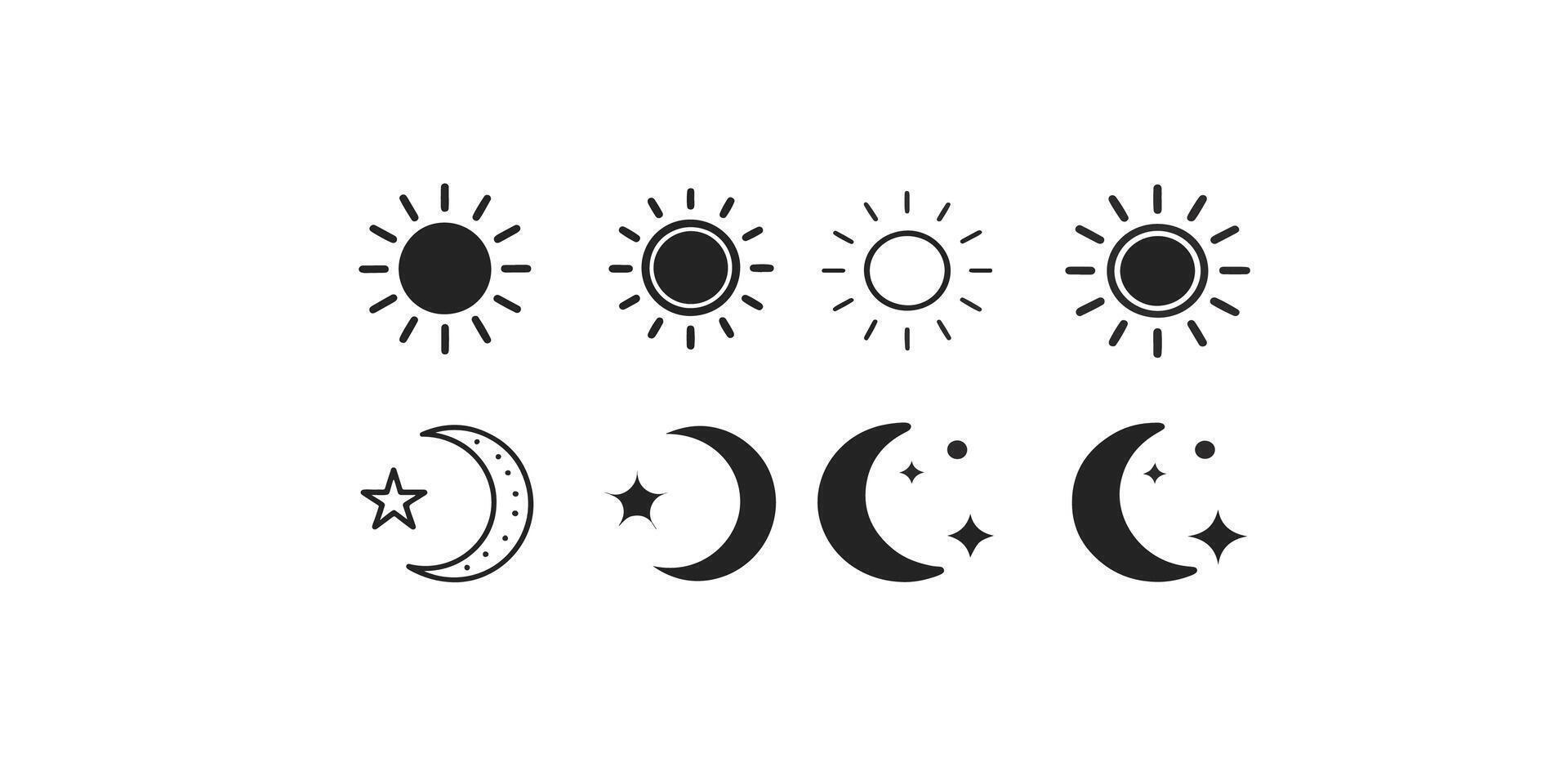 Sun, moon, crescent, star, crescent moon icon set vector