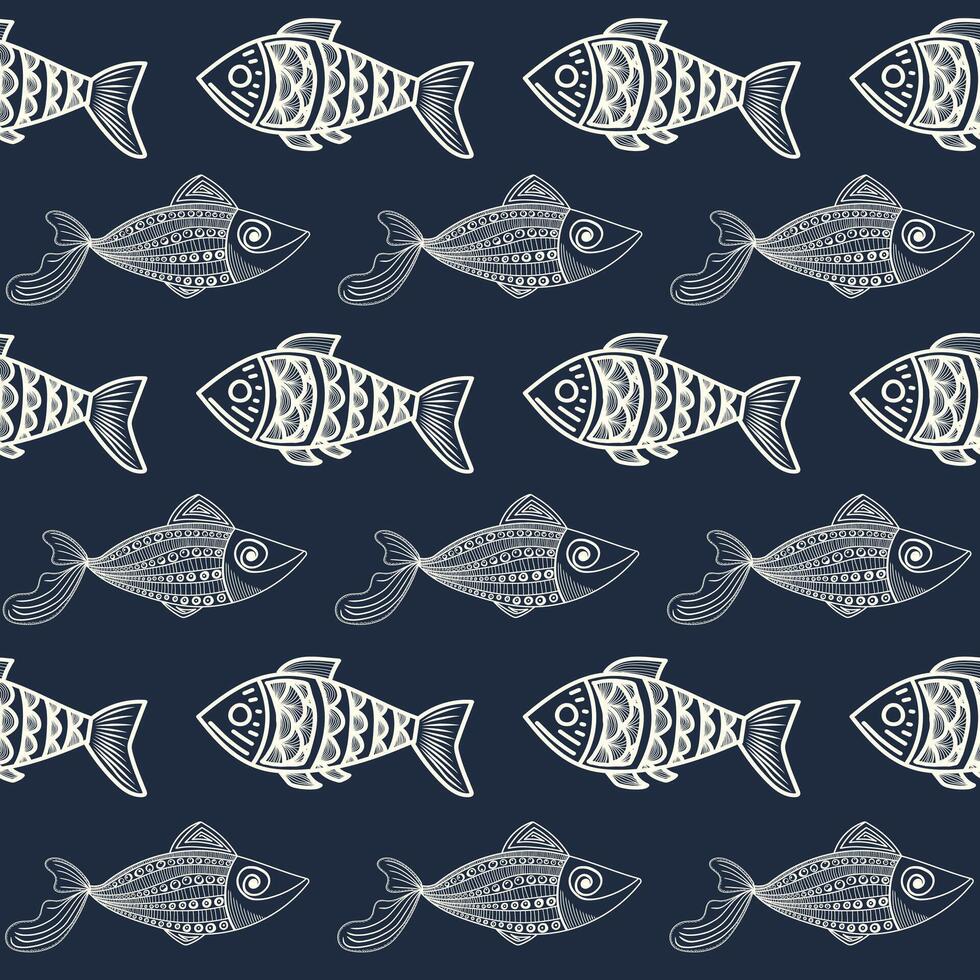 pattern with hand drawn fish vector
