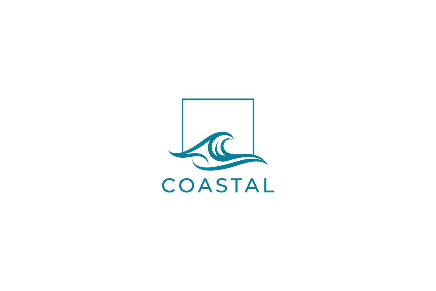 Modern Coastal Logo Design Featuring Abstract Wave and Square Frame vector