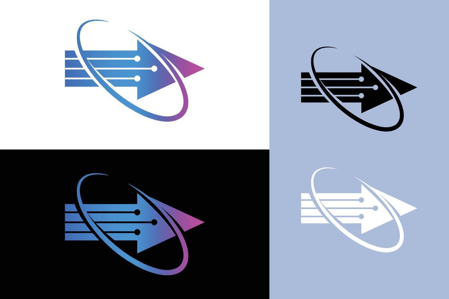 Modern Abstract Technology Logo with Arrow and Network Elements vector