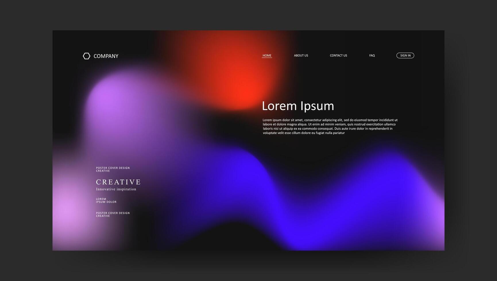 landing page with blue, purple, red fluid gradient vector