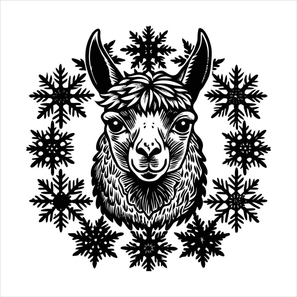 Llama With Snowflakes vector