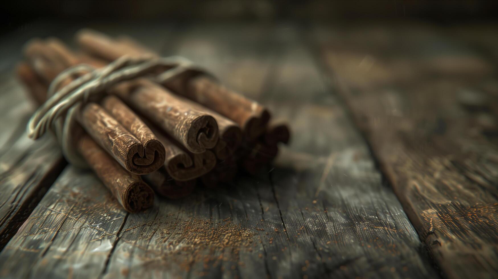 Cinnamon sticks on a wooden table photo