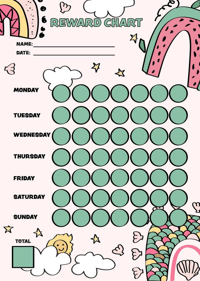 Boho rainbows reward chart. vector