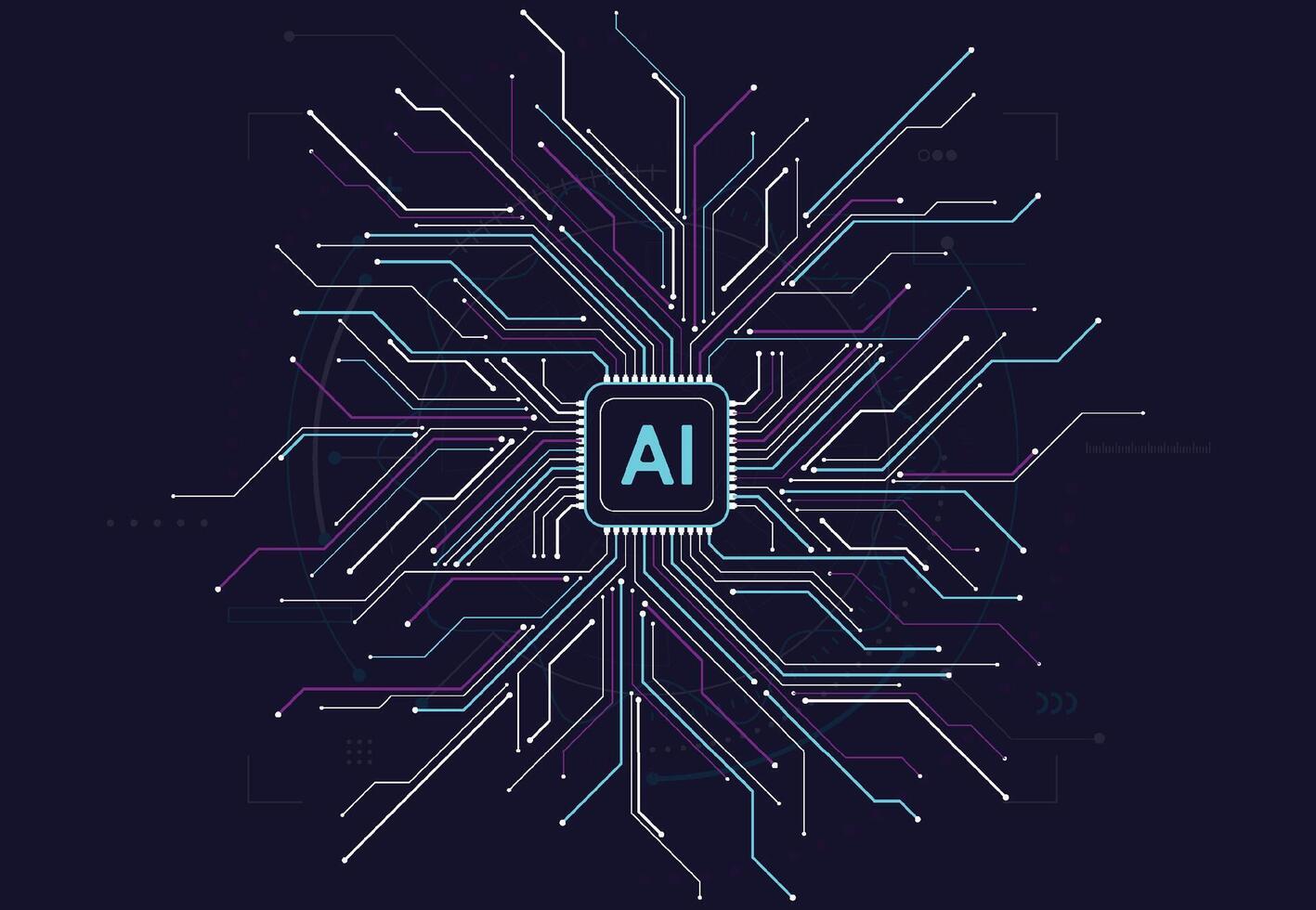 Abstract technology artificial intelligence chipset on circuit board in futuristic concept technology artwork for web, banner, card, cover vector