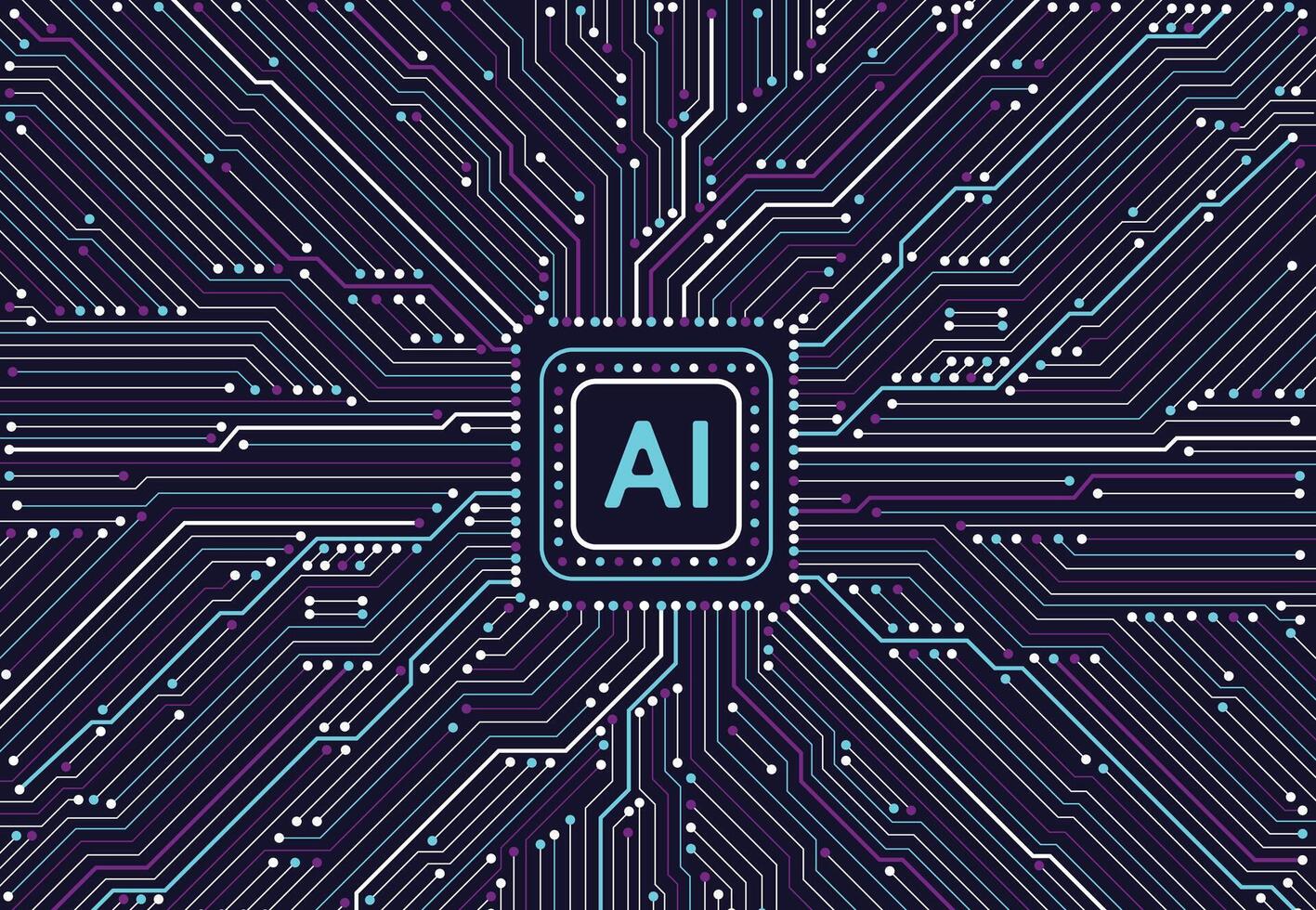 Abstract artificial intelligence chipset on circuit board in futuristic concept technology artwork vector