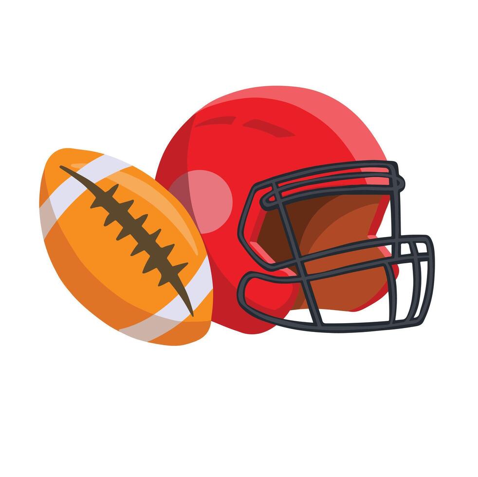 colored symbol of rugby ball and helmet, hand drawn illustration vector