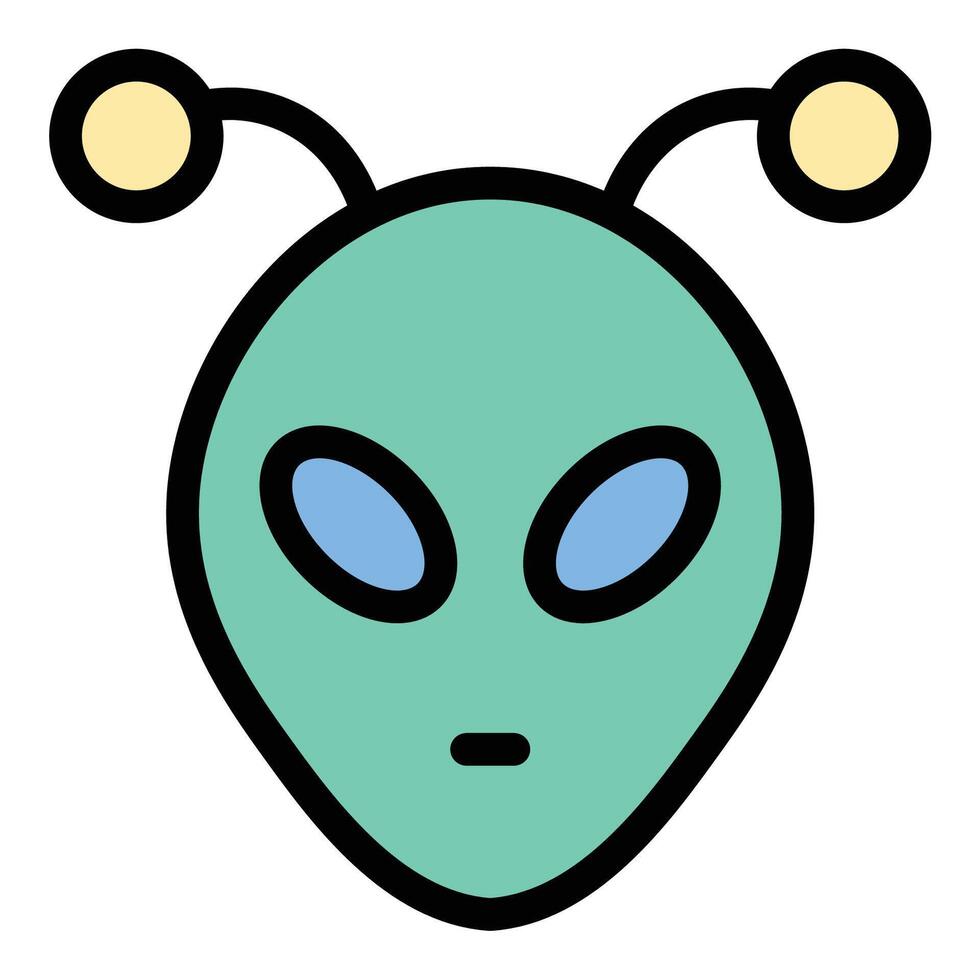 Alien icon in flat line style representing extraterrestrial life space exploration and sci-fi concepts ideal for astronomy fantasy and futuristic themes. vector