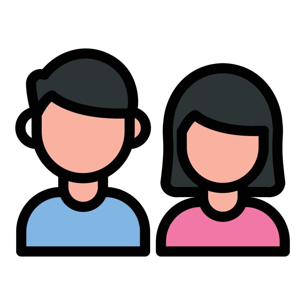 Couple icon in flat line style representing love relationship and companionship ideal for romance family and social concepts. vector