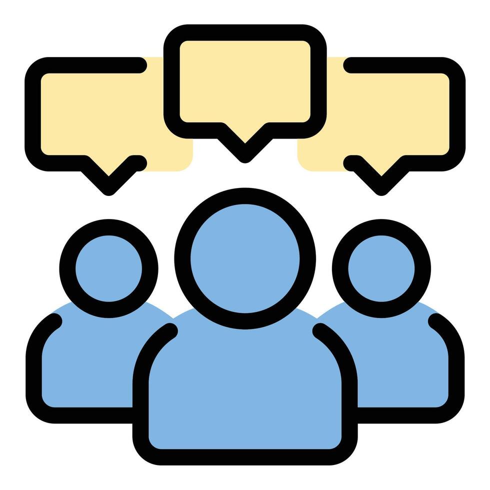 Meeting icon in flat line style representing discussion collaboration and teamwork ideal for business communication planning and professional gatherings concepts. vector