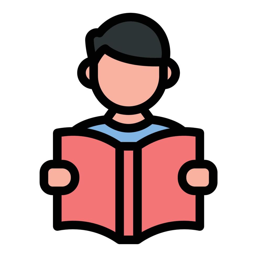 Reading icon in flat line style representing literacy knowledge and education ideal for learning books and academic concepts. vector