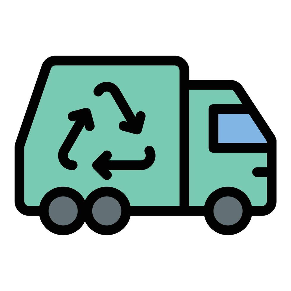 Recycling truck icon in flat line style representing waste management sustainability and environmental conservation ideal for eco-friendly transportation recycling programs and green initiatives vector