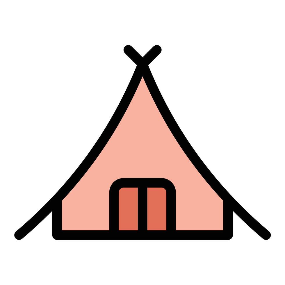 Tent icon in flat line style representing camping outdoor adventure and temporary shelter ideal for travel nature and survival concepts. vector