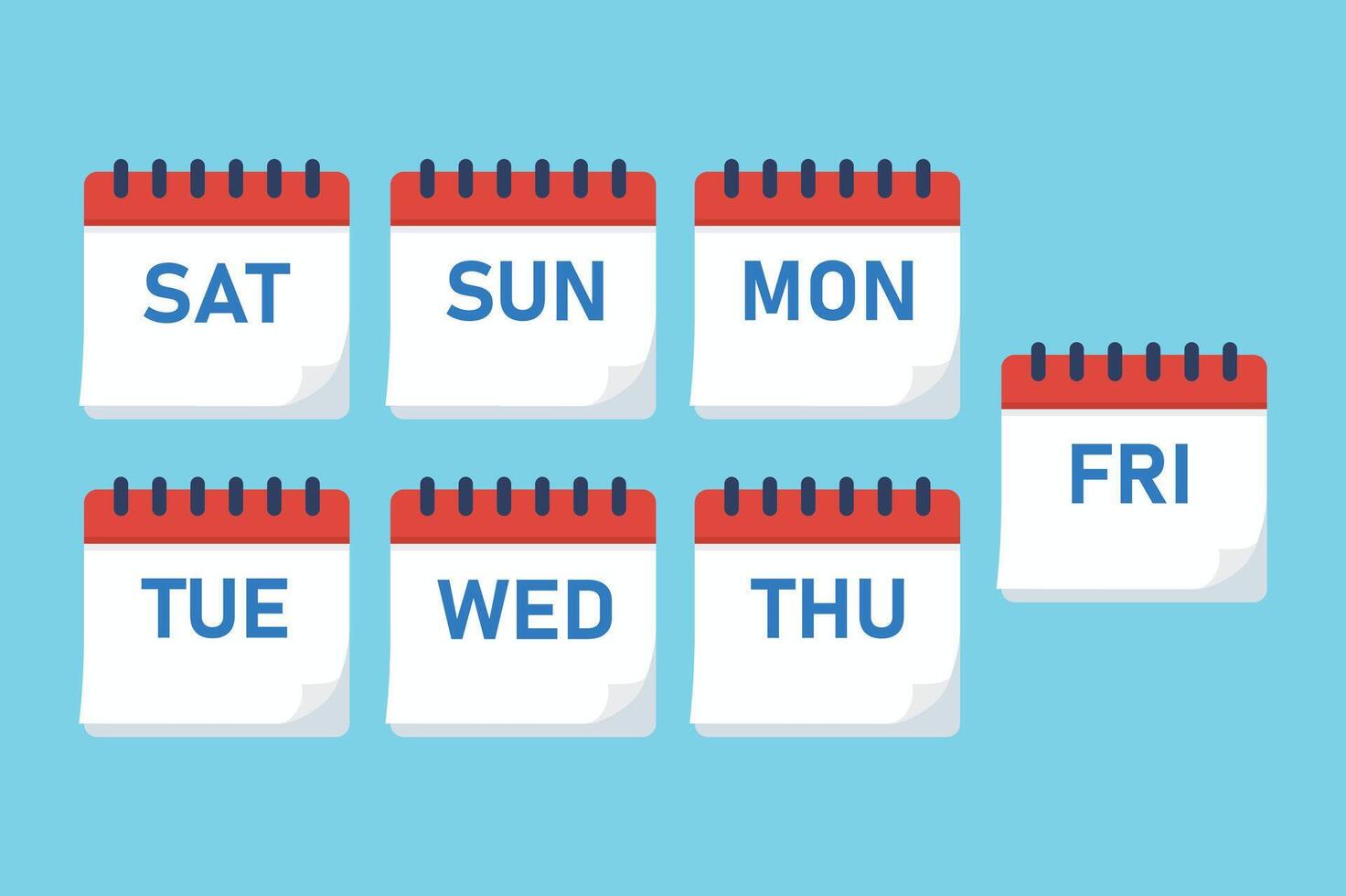 Minimalist Week Calendar Icon Design, week calendar flat icon, week planner icon set, weekly schedule vector
