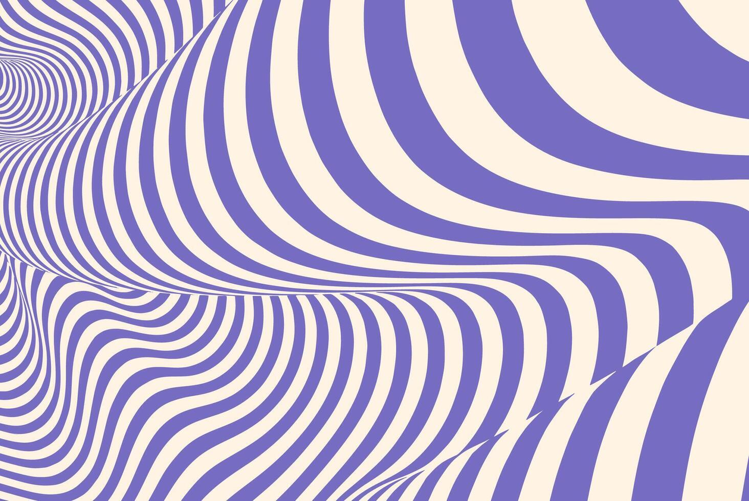 Abstract wavy pattern with bold purple and beige curved lines creating an optical illusion of depth and motion. Modern digital artwork with fluid shapes, dynamic movement, and a surreal, hypnotic vector