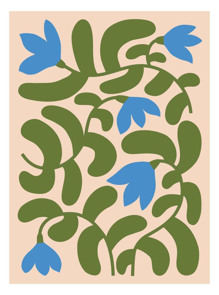 Abstract snowdrops in primitive style. Flower poster for wall art for home decoration. Hand drawn flat illustration. vector