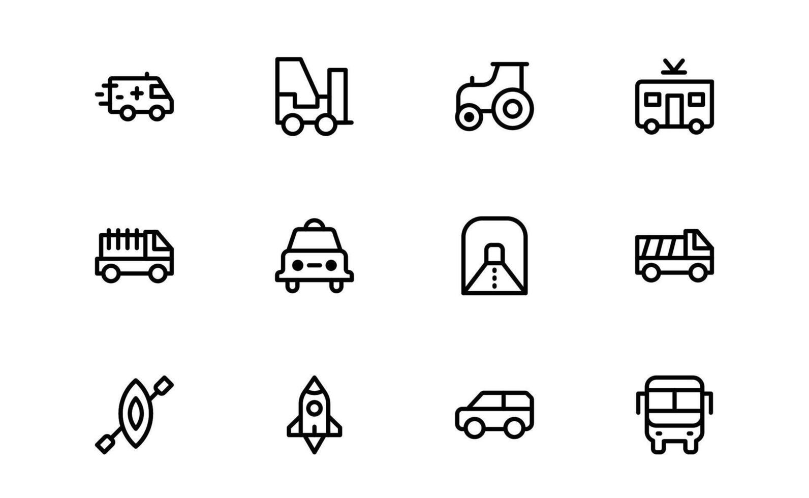 Comprehensive Transport Icon set. Editable, Minimalist Line Icons for Shipping, Logistics, Public Transport, and Travel vector