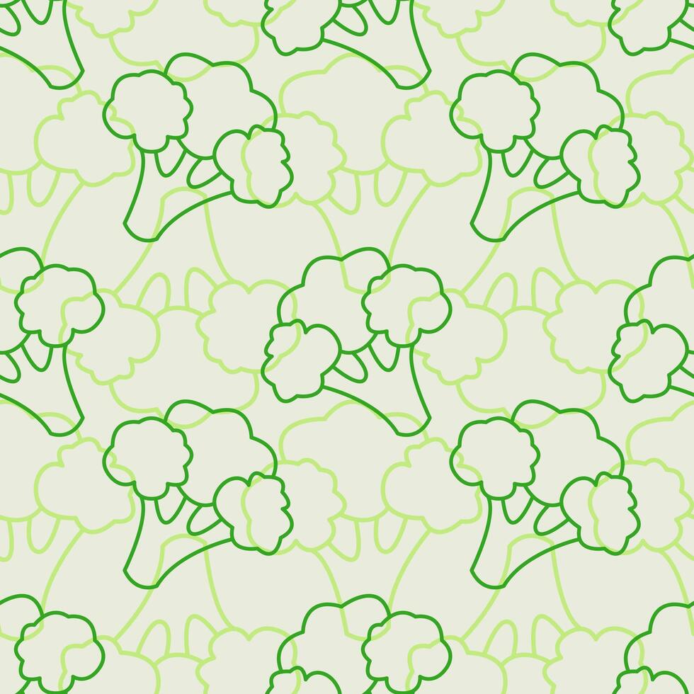 Pattern of ripe broccoli vegetables, healthy food, eco bio concept, vegan, organic, broccoli outline drawing. Healthy vibe. Packaging, wallpaper, wrapper, background. vector