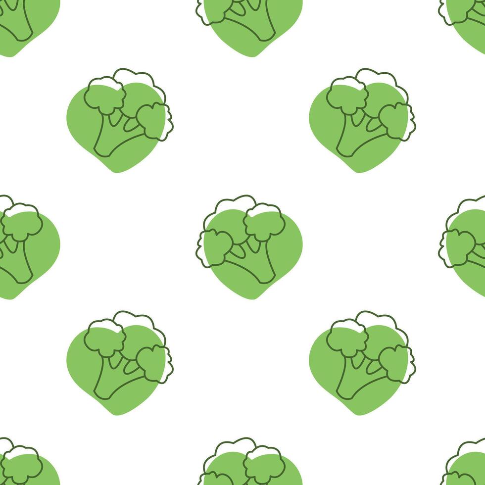 Broccoli pattern and green heart shape, healthy organic food, bio concept, vegan, vegetarian. Healthy vibe. Packaging, wallpaper, wrapper, background. vector