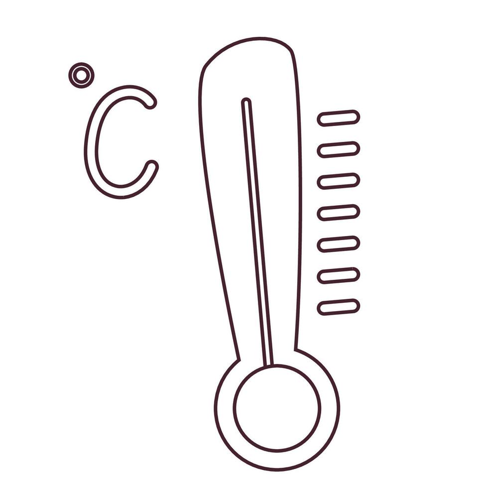 Black and white Celsius thermometer icon for weather forecast and climate measurement. Simple temperature gauge symbol in doodle style, perfect for educational materials, meteorology. vector