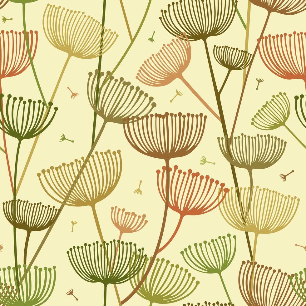 Seamless pattern with umbel flowers and flying seeds in pastel color vector