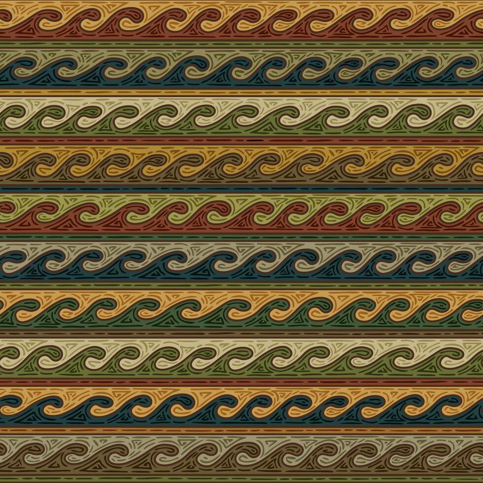 Seamless nomadic meander pattern in rich earthy tones vector