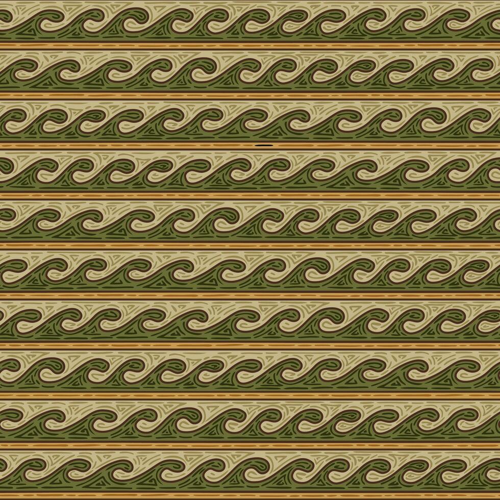 Seamless nomadic meander pattern in yellow, green and brown vector