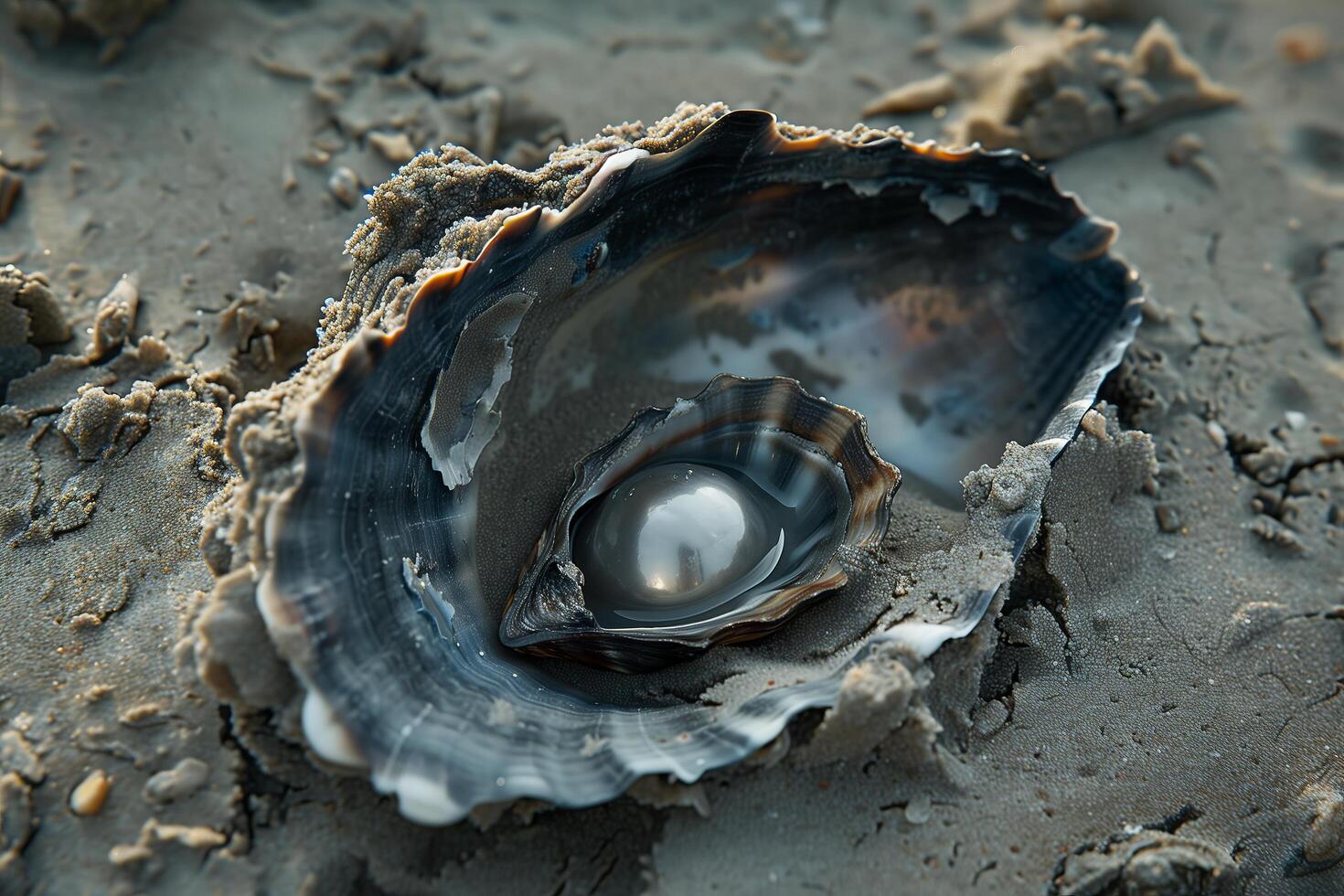 A pearl in a shell on the beach photo