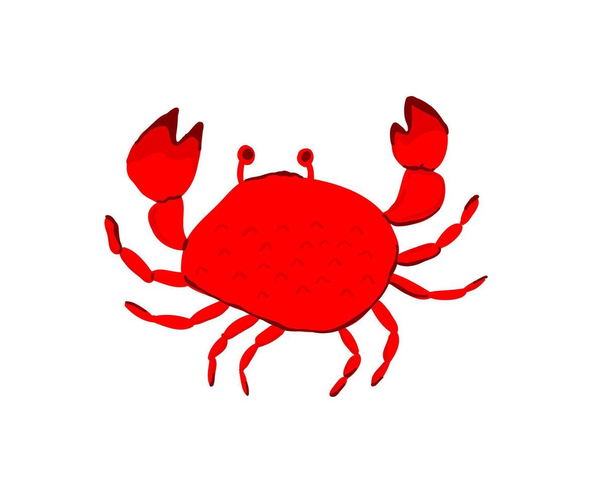 A bold red crab in flat style. Hand drawn illustration. vector