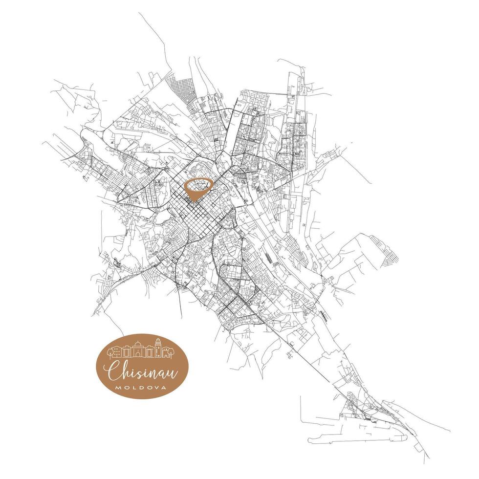 Chisinau capital city of Moldova,Urban Streets Roads Map with city center location pin, illustration element image vector