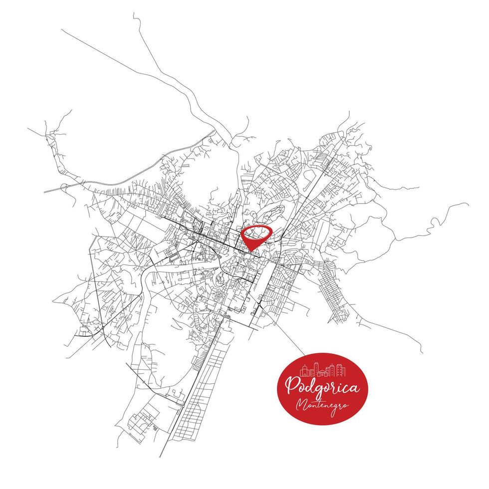 Podgorica capital city of Montenegro,Urban Streets Roads Map with city center location pin, illustration element image vector