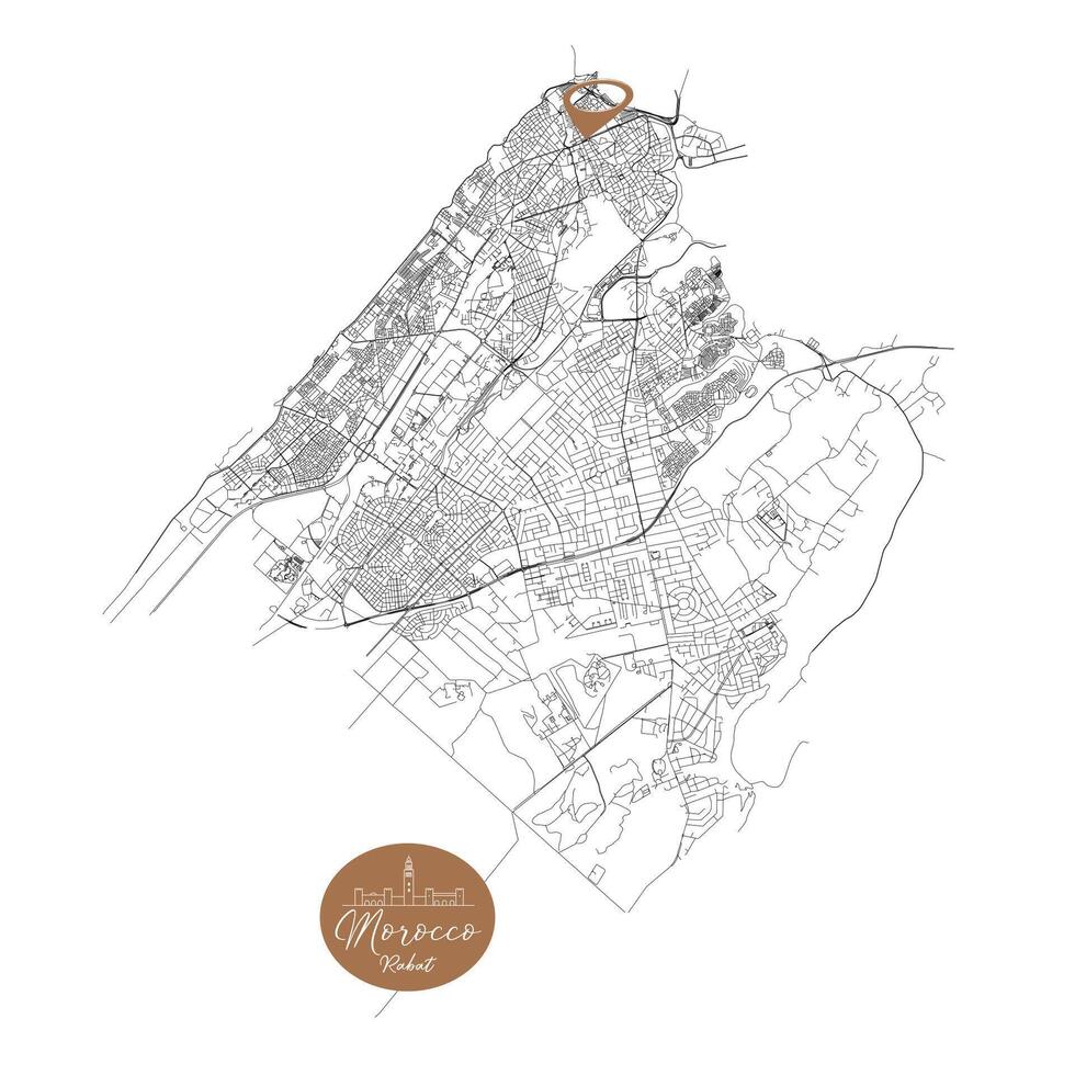 Rabat capital city of Morocco,Urban Streets Roads Map with city center location pin, illustration element image vector